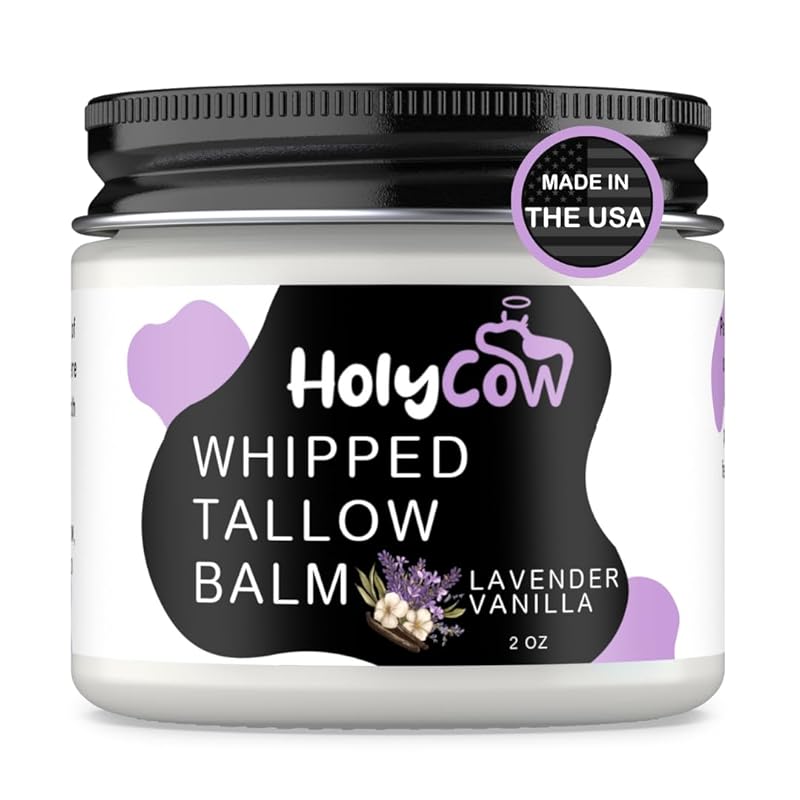 Beef Tallow For Skin - Whipped Tallow Balm with Organic Jojoba Oil, Grass Fed Beef Tallow Face Moisturizer for Eczema, Baby, Lip Balm - Lotion For Extremely Dry Skin (Lavender Vanilla)