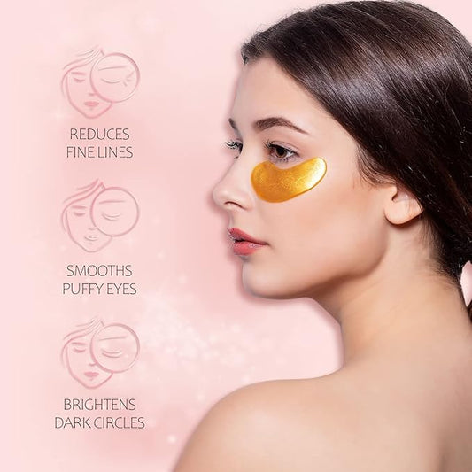24K Gold Eye Mask with Hyaluronic Acid & Collagen, Reduce Wrinkles, Reduce Dark Circles and Puffiness, Reduce Fine Lines, Skin Firming, Under Eye Patches,14 Pairs
