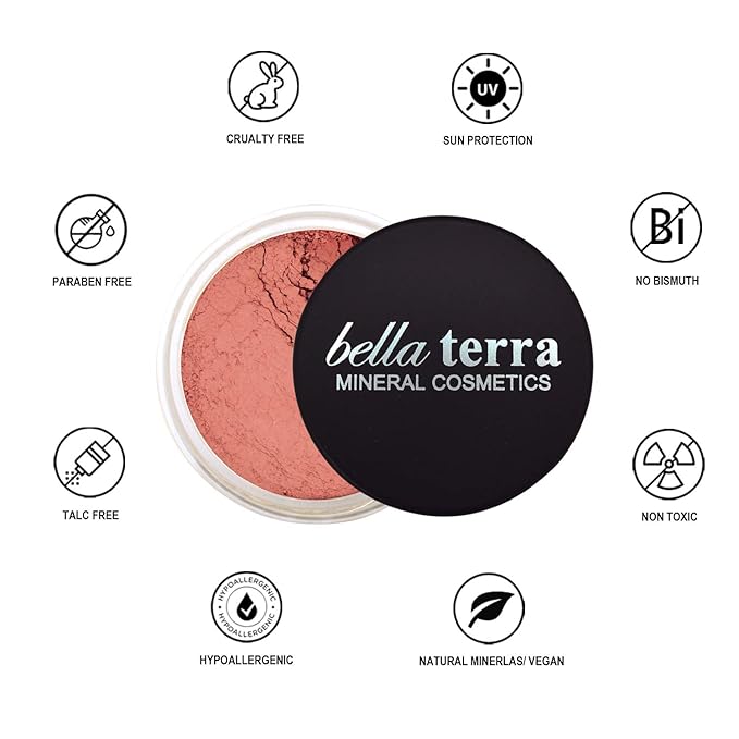 Bellaterra Cosmetics Mineral Loose Blush - Contouring, Long Lasting, Illuminating in 5 Shades for All Skin Types. (Ambrosial Crush, 9g)