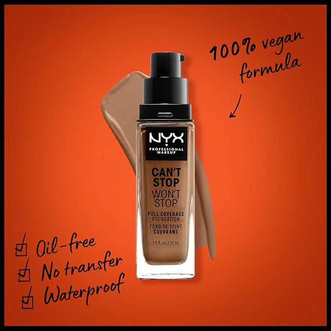 NYX PROFESSIONAL MAKEUP Can't Stop Won't Stop Foundation, 24h Full Coverage Matte Finish - Mahogany