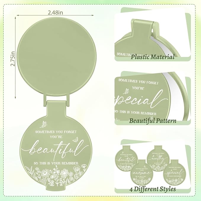 100 Pcs Inspirational Compact Mirror Bulk Small Pocket Mirror Purse Round Portable Folding Makeup Mirror Mini Compact Mirror Gifts for Women Coworker Employee Teacher