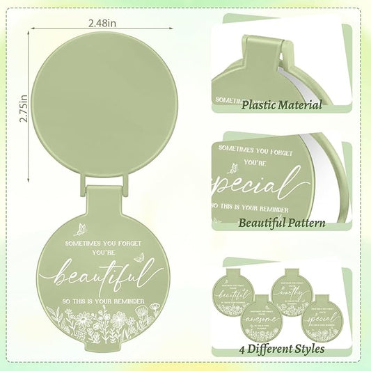 100 Pcs Inspirational Compact Mirror Bulk Small Pocket Mirror Purse Round Portable Folding Makeup Mirror Mini Compact Mirror Gifts for Women Coworker Employee Teacher