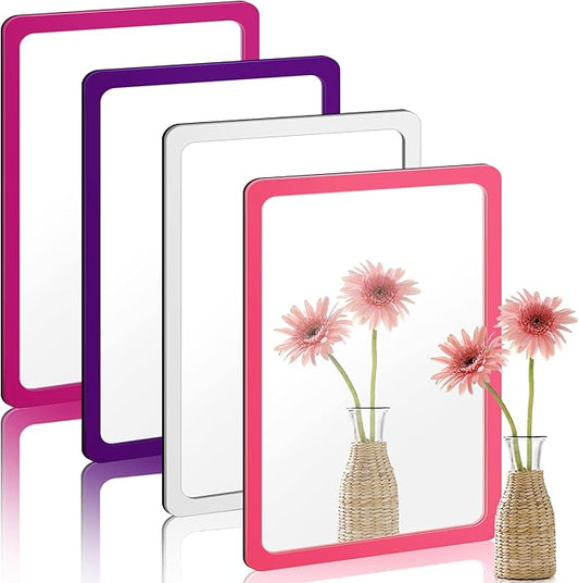 Yookeer 4 Pcs Adhesive Locker Mirrors for School Locker 5 x 7 Inch Acrylic Unbreakable Sticky Mirrors with Round Corners for Bathroom Household Refrigerator Workshop Toolbox Office Gym Cabinet