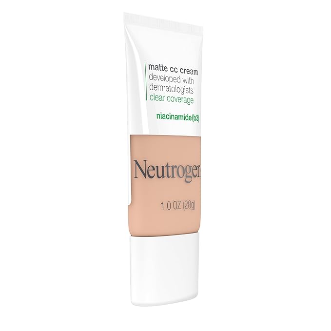 Neutrogena Clear Coverage Flawless Matte CC Cream, Full-Coverage Color Correcting Cream Face Makeup with Niacinamide (b3), Hypoallergenic, Oil Free & Fragrance Free, Barley Beige, 1 oz