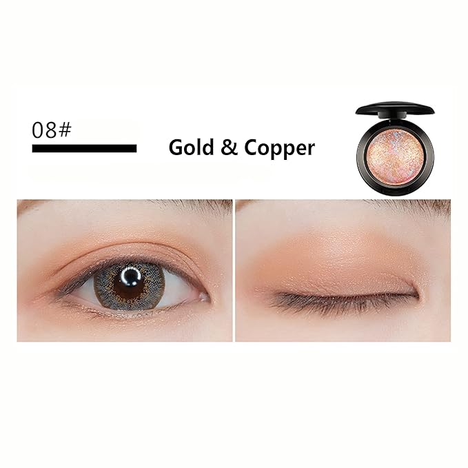 Mallofusa Single Shade Baked Eye Shadow Powder Palette Eye Makeup Kit in Shimmer 15 Metallic Colors Optional (Copper)