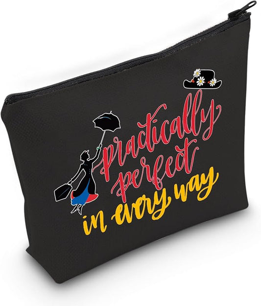 Mary Cosmetic Make up Bag Mary Gift Practically Perfect in Every Way Makeup Zipper Pouch Bag for Women (Perfect Black Bag)