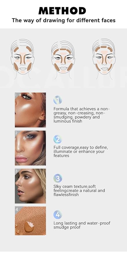 3 Pcs Face Contour Sticks Set - Shades with Highlighter & Blush Sculpted Complexion Wand - Long Lasting Natural Buildable Highlighters & Contouring Bronzer (02, 03, 04)