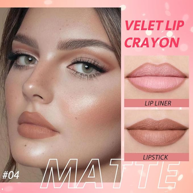 Matt Nude Lipstick Lipliner Lip Crayons Pack Set,Velvet Moisture Smooth Matte Lipstick Pencils,Waterproof&Waterlasting, (04, Pack of 1)