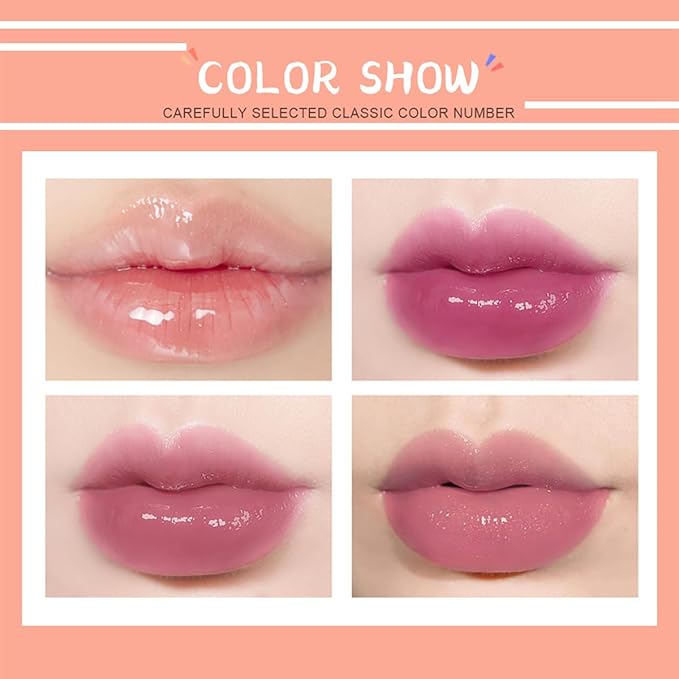 10 Colors Lip Tint Stain Set with Natural Fruits Design, Pearly Lustre Finish, Korean Plumping Lip Gloss Watery Lip Stain (Orange Box)