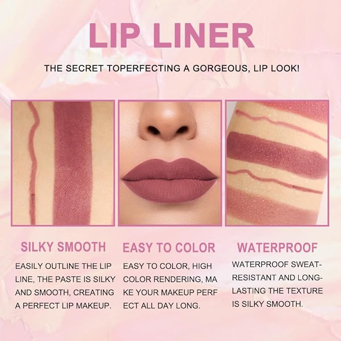 BINGBRUSH 2 IN 1 Lip Liner & Lipstick Makeup Set, Dark Red Matte Metallic Lipliner Set for Black Mature Women Waterproof Long Lasting Gift Set (3Pcs Set01-Matte:04#11#12#, 3Pcs)