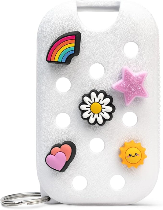 Touchland x Crocs Limited Edition Mist Case 1 Fl. OZ., Stylish Hand Sanitizer Spray Accessory, with 5 Jibbitz Charms and Keyring, Cosmic White Color