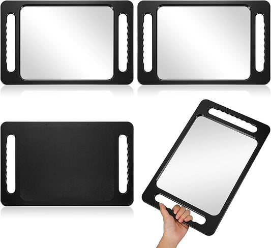 Kigley 2 Pcs Large Hand Mirror with Double Handle Barber Mirror Unbreakable Rectangular Hand Held Hair Salon Equipment Hairstylist and Barber Accessories, Black, 15.75 x 9.84 Inches/ 40 x 25 cm