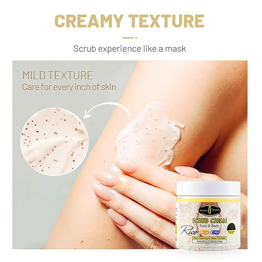 AICHUN BEAUTY Rice Scrub Face Body Cream Deep Cleaning Detox Exfoliation Smoothing Moisturizing Skin 200ml / 3.76fl.oz