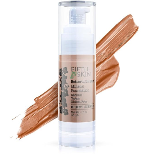 Fifth & Skin: Better’n Ur Skin Liquid Foundation (BURNT SIENNA) - Natural, Organic, Vegan, Cruelty-Free - Gluten-Free Beauty with Buildable Coverage and Palm-Free Luxury - 1 oz