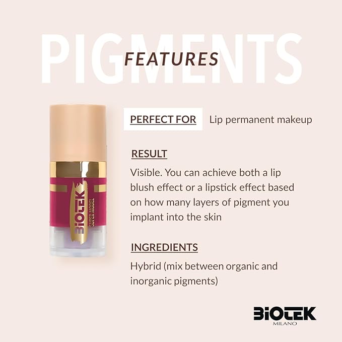 Biotek Lip Pigment for Permanent Makeup - Raspberry Color for Lip - Made in Italy - Supermodel 0,24 fl.oz.