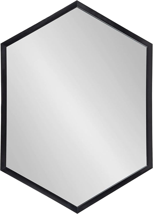 Kate and Laurel Laverty Modern Framed Hexagon Mirror, 22" x 31", Black, Contemporary Geometric Wall Decor