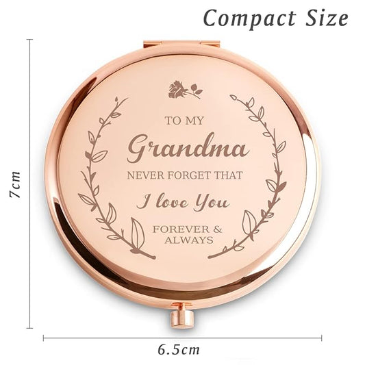 Grandma Gifts from Granddaughter Grandson Grandkids, Personalized Compact Mirror, Sentimental Mothers Day Birthday Gifts for Grandma, Unique Present for Grandmother Grandparents Nana