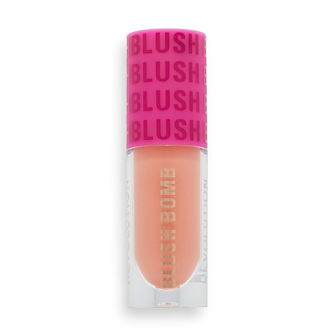 Revolution Beauty, Blush Bomb Cream Blusher, Lightweight Makeup & Creamy Formula for a Dewy Finish, Enriched with Vitamin E, Peach Filter, 0.15 Fl. Oz.