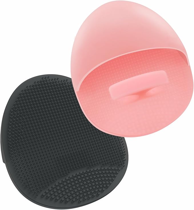 Manmihealth Soft Silicone Face Scrubber Exfoliator 2 Pack,Silicone Handheld Manual Facial Cleansing Brush, Face Washing Pad for Pore Cleansing Blackhead Removing Massaging (Black+Pink)