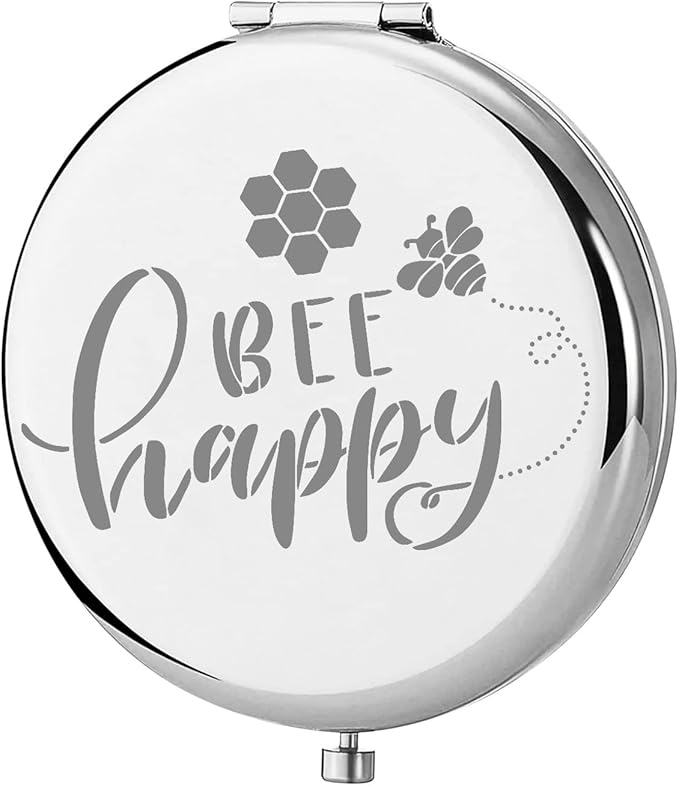 bobauna Bee Pocket Mirror with Bumble Honeybee Motivational Gift Bee Happy Makeup Mirror for Women (Bee Happy -M)