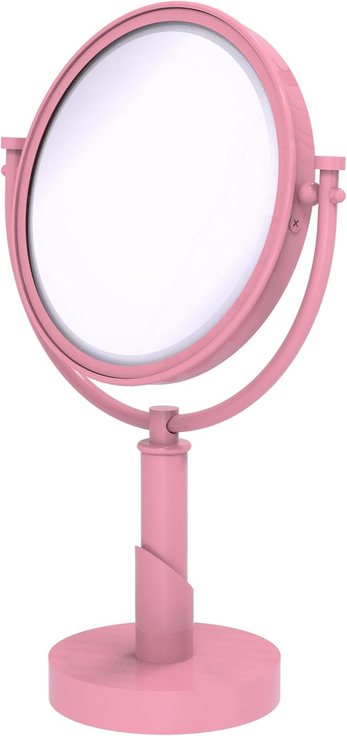 Allied Brass TR-4/4X-PNK Tribecca Collection 8 Inch Vanity Top Make-Up Mirror 4X Magnification, Pink