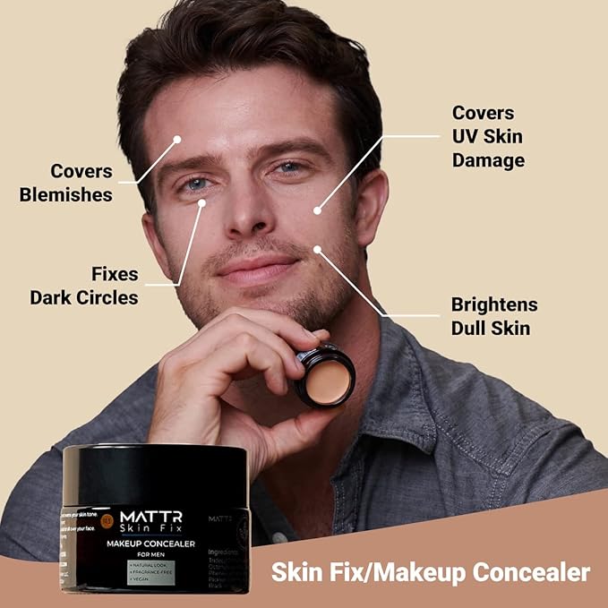 MATTR Skin Fix - Luxury - Easy for Men - Tinted Concealer - Visibly Covers Fine Lines, Under-Eye Bags, Razor Burns, Pimples - Vegan Makeup - Perfect for Gym Bag or Travel - 15g (L2)