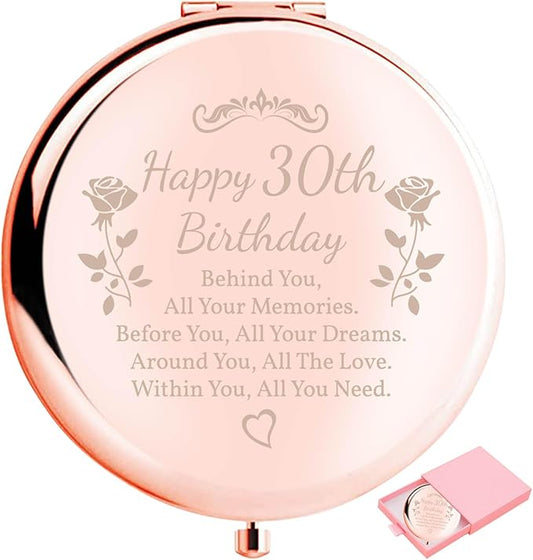Birthday Gifts for Women Makeup Mirror 10th-85th Birthday Gifts for Sister Mom BFF Daughter Grandma Granddaughter - Milestone Birthday Presents 2-in-1 Compact Mirror (30th Birthday)