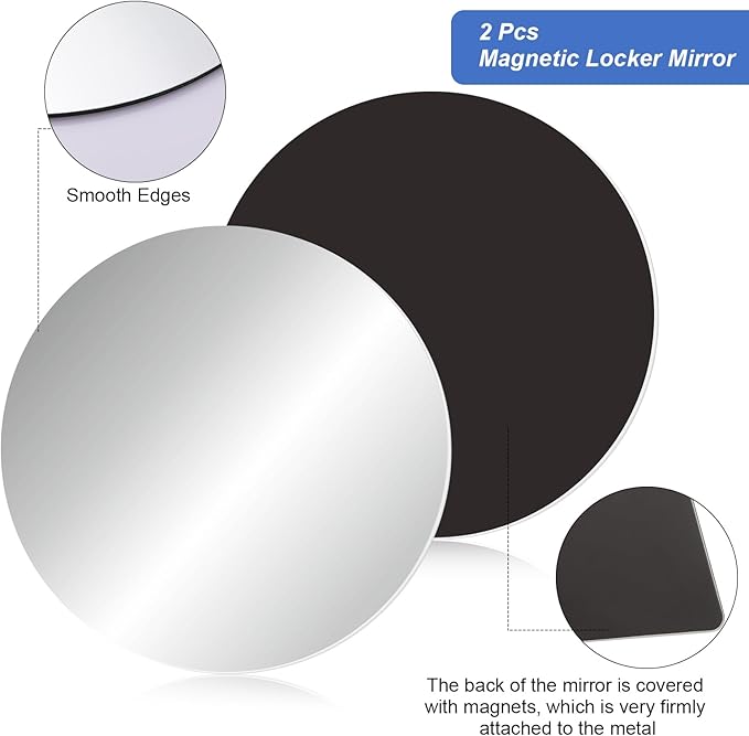Blulu 2 Pcs Magnetic Locker Mirror Small Real Glass School Rectangular Locker Magnetic Makeup Mirror for Bathroom Household Refrigerator Cabinet (7.9 Inches)