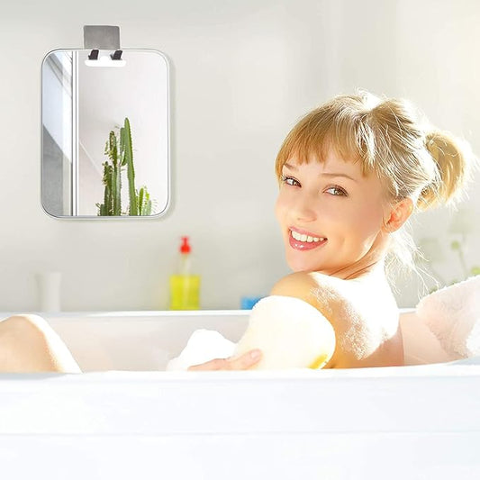 Anti-Fog Mirror, Large Size: 9.84" L x 7.09" W, High-Definition Bathroom Fogless Shower Mirror, Frameless, Impact Resistance Bathroom Wall Hanging Shower Accessories, Safe & Durable