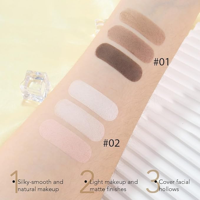 Matte Shimmer Highlight Bronzer Powder Palette with Mirror for Face Cheek Contour Brightening,Buildable Coverage Natural Makeup,Ultra Sculpt Nose Shadow (Matte gray brown dark with mirror)