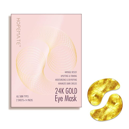 24K Gold Eye Mask with Hyaluronic Acid & Collagen, Reduce Wrinkles, Reduce Dark Circles and Puffiness, Reduce Fine Lines, Skin Firming, Under Eye Patches,14 Pairs