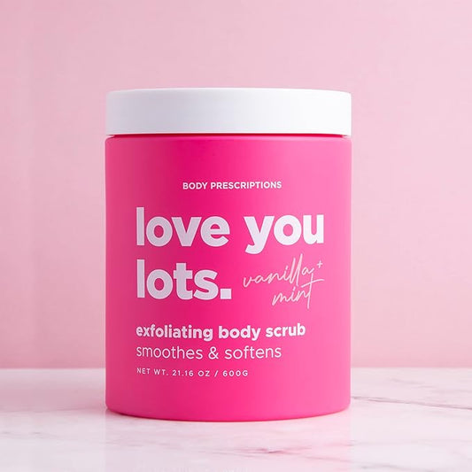 Body Prescriptions Exfoliating Body Scrub – Body Cleanser for Nourished, Ultra-Smooth Skin, Vanilla and Mint (Love You Lots)
