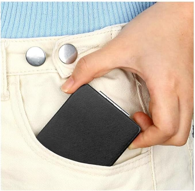 Black Compact Makeup Mirror for Men and Women, 1x/2x Magnifying Foldable Cosmetic Mirror, Portable Double-Sided Travel Mirror for Beauty, Elegant Vanity Mirror for Pocket Purse Clutch