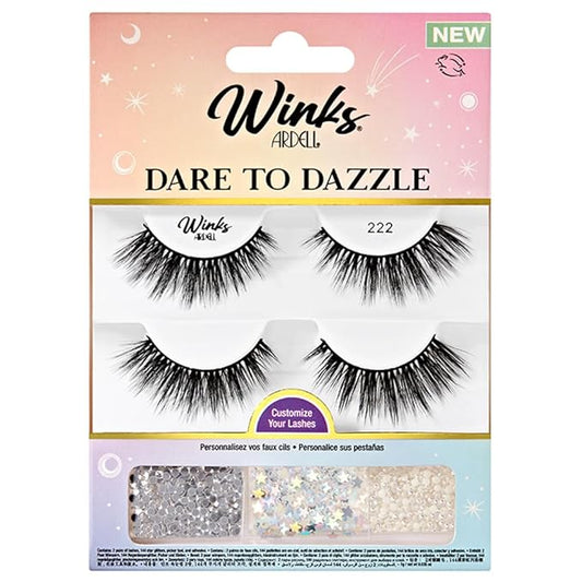 Ardell Winks Dare to Dazzle False Eyelashes - 222 Lash Set with Customizable Rhinestones & Glitter, DIY Glam Lashes for Party & Special Events