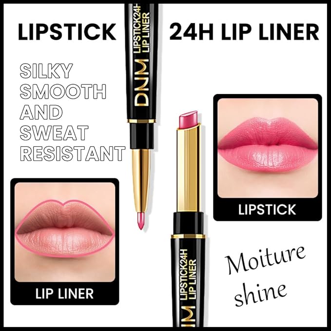 BINGBRUSH 2 IN 1 Lip Liner & Lipstick Makeup Set, Dark Red Matte Metallic Lipliner Set for Black Mature Women Waterproof Long Lasting Gift Set (3Pcs Set16-Shine: 43#44#45#, 3Pcs)