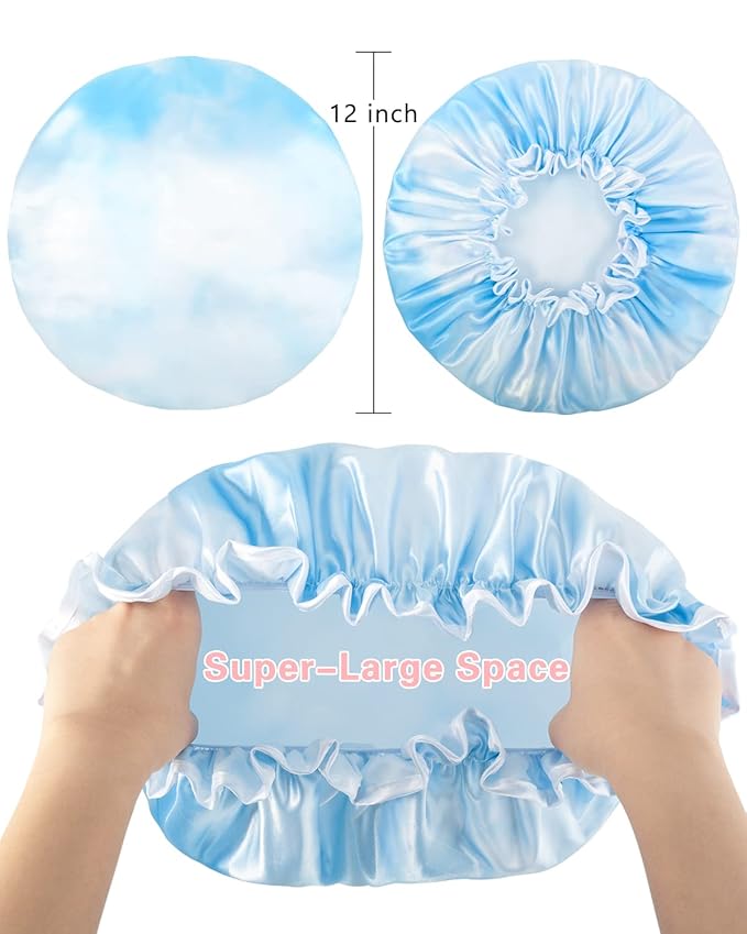 Aquior Shower Caps, Reusable Shower Cap for Women, Double Layer Waterproof Hair Cap, Large Size for All Hair Lengths,for Girls Spa Home Salon Use (Pink Cloud)