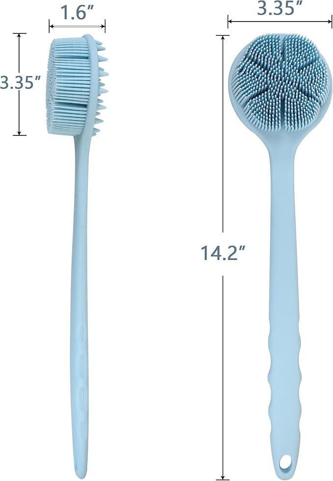 OWIIZI Extremely Soft Silicone Back Brush for Shower with Rich Lather, Reversible Body Bath Brushes Scrubber with Long Handle Skin Exfoliator for Women Elderly Wet Use