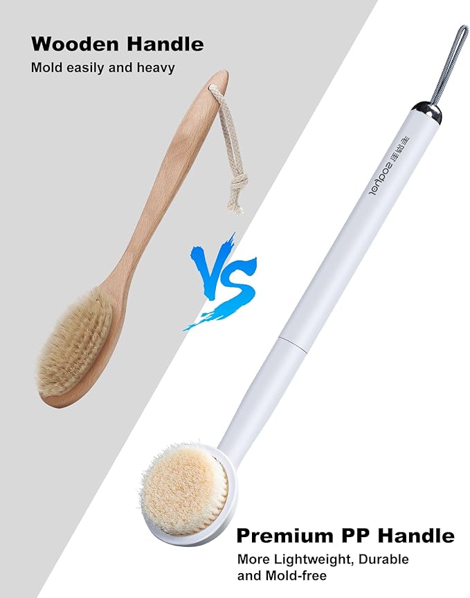 FUNEST Back Scrubber for Shower, 2 in 1 Shower Brush Exfoliator with Pumice Stone, 15 inch Long Handle Body Brush for Wet or Dry Brush