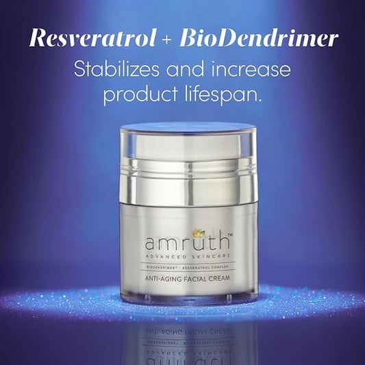 Amruth Resveratrol Daily Anti-Aging Facial Cream, 1oz Jar with Pump, Lightweight, Firms and Nourishes Skin, Smooths Appearance of Fine Lines and Wrinkles