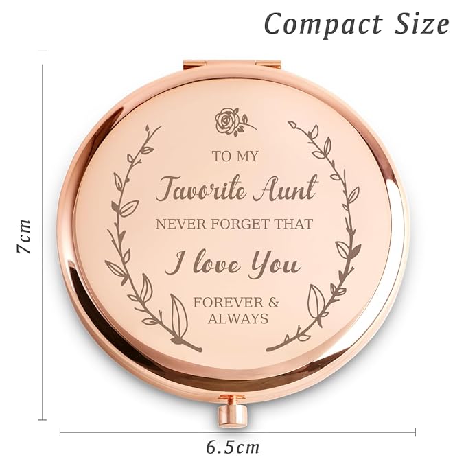 Aunt Gifts from Niece Nephew, Personalized Compact Mirror Easter Basket Stuffer for Auntie Women Her, Sentimental Present for Mothers Day Birthday
