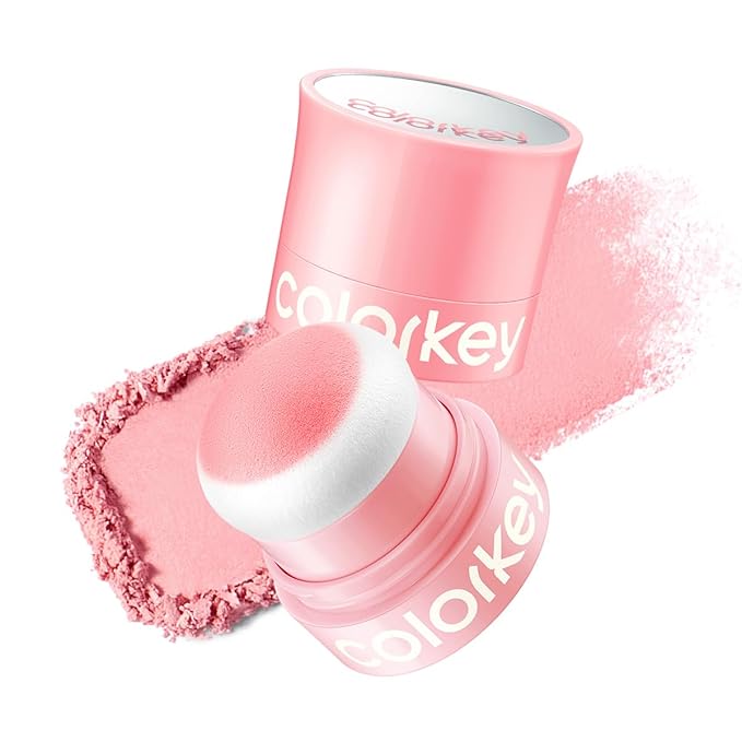 COLORKEY Shimmering Pudding Powder Blush, Lightweight, non-drying and smooth, Naturally Luminous Semi-Matte Finish, Self-contained brush, portable makeup (03 Smokey Pink, 3.2g)