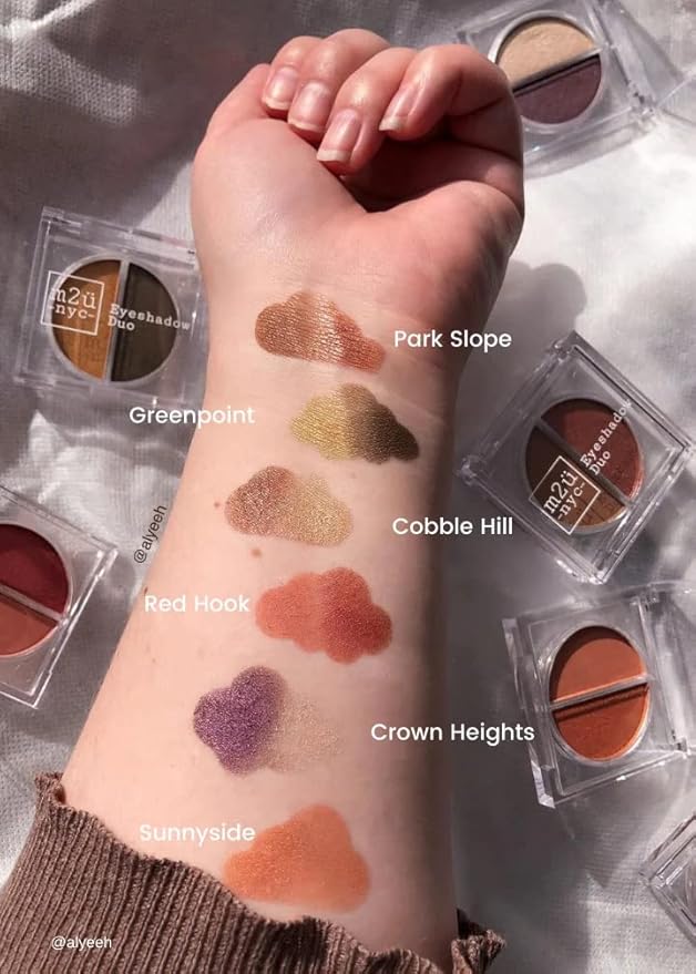 M2U NYC EyeShadow Duo, Eye Shadow Set, Multiple Shades/Colors, Makeup Eyeshadow Palette, 2 Colors Per Set (Greenpoint (Gold | Musty Green))