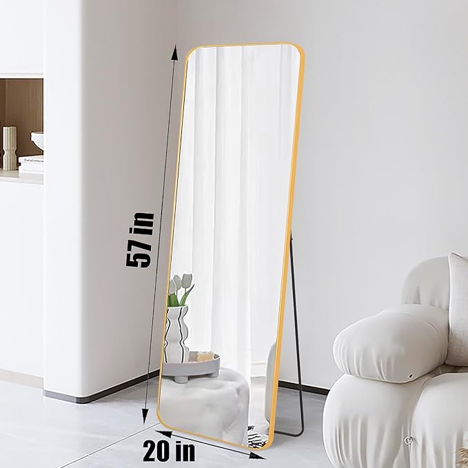 57x20 Door Hanging Full Length Mirror, Floor Stand (Height 5.7ft just Body in1.3ft) Wall Mounted Metal Frame Rectangle Dressing Mirrors for Bedroom Room 57 inch Gold