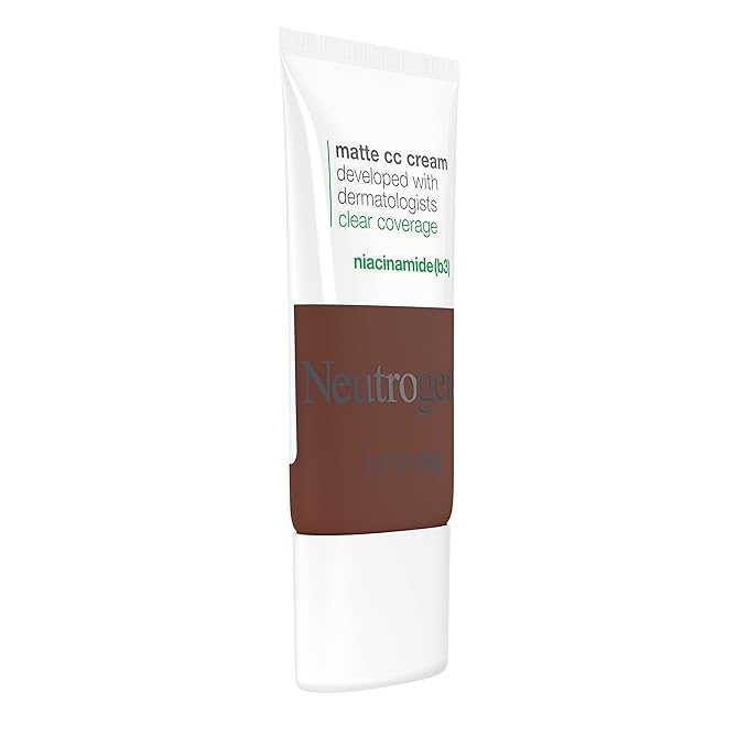 Neutrogena Clear Coverage Flawless Matte CC Cream, Full-Coverage Color Correcting Cream Face Makeup with Niacinamide (b3), Hypoallergenic, Oil Free & Fragrance Free, Sienna, 1 oz
