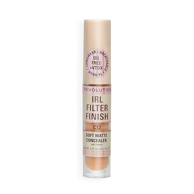 Revolution, IRL Filter Finish Concealer, Full Coverage, Oil-Free, Long-Lasting & Lightweight Formula, Infused with Hyaluronic Acid, Vegan & Cruelty-Free, C12, 0.21 oz