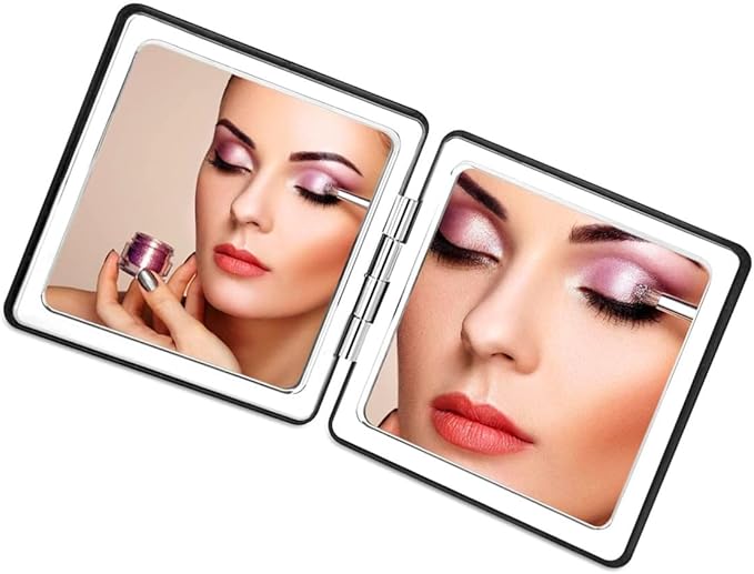 Black Compact Makeup Mirror for Men and Women, 1x/2x Magnifying Foldable Cosmetic Mirror, Portable Double-Sided Travel Mirror for Beauty, Elegant Vanity Mirror for Pocket Purse Clutch