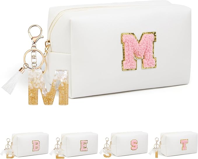 Birthday Gifts for Women Her,Travel Cute Makeup Bag,Large Capacity Cosmetic Bags for Women Makeup Pouch PU Leather Waterproof Cosmetic Bag (M, White)