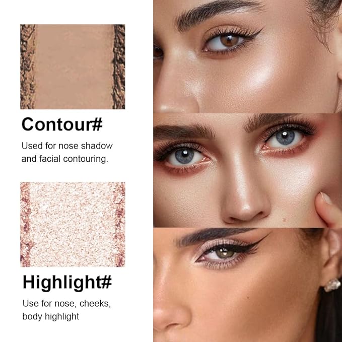 Matte Shimmer Highlight Bronzer Powder Palette with Mirror for Face Cheek Contour Brightening,Buildable Coverage Natural Makeup,Ultra Sculpt Nose Shadow (Light Pink Highlighter+Neutral Gray Contour)