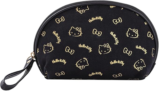 AmBealla Small Cosmetic Bag Portable Storage Bag for Women,Cute Compact Travel Makeup Bag for Keys and Phone, Black Hot Stamping Pattern Cotton Organizer with Wristband,Portable Mini Bag for Girls