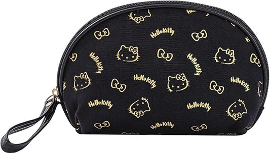 AmBealla Small Cosmetic Bag Portable Storage Bag for Women,Cute Compact Travel Makeup Bag for Keys and Phone, Black Hot Stamping Pattern Cotton Organizer with Wristband,Portable Mini Bag for Girls